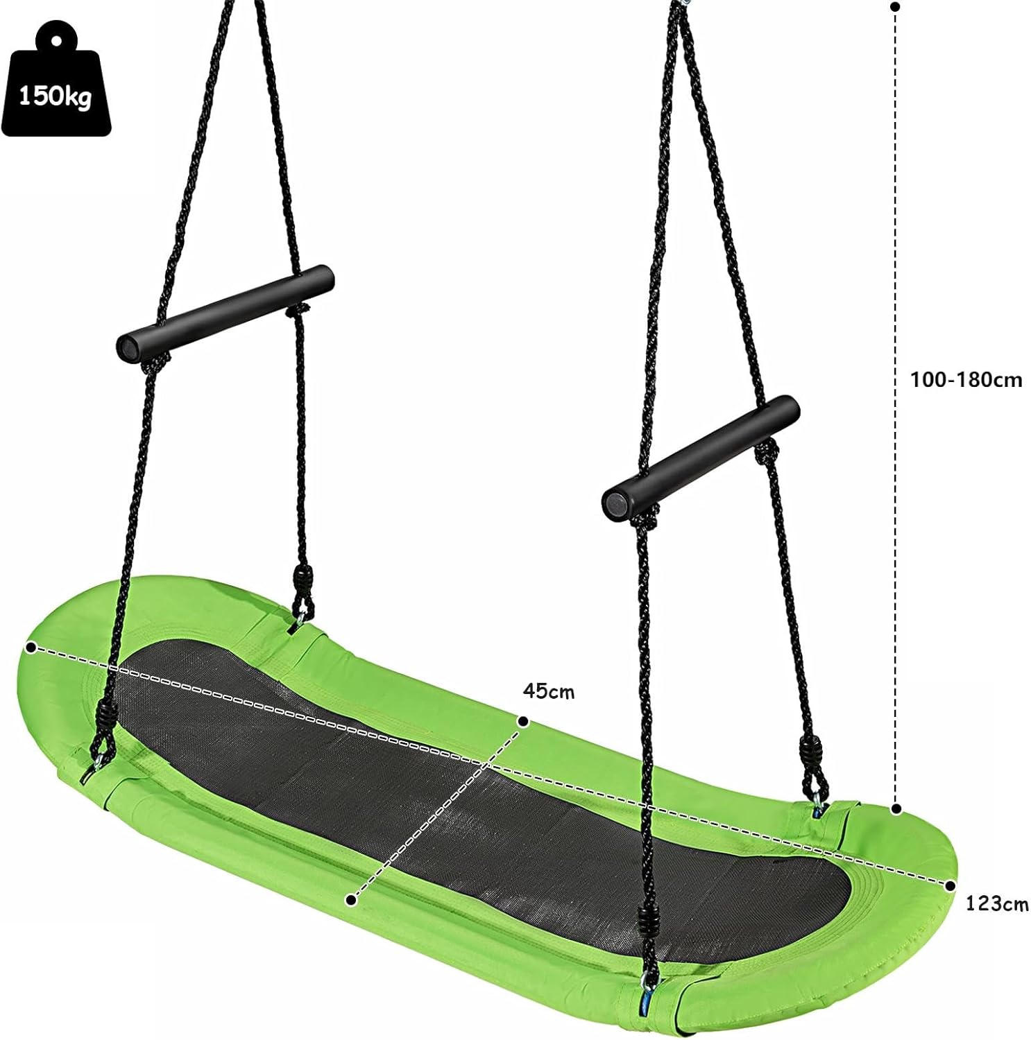 Altalena da Giardino Per Bambini, Altalena Ovale da Albero, con Maniglie, per Esterno, Portata Max. 150 kg (Verde)
