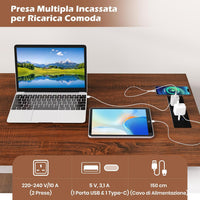Scrivania Angolare a Forma di L con Presa di Corrente, Scrivania ad Angolo Salvaspazio e Reversibile con 3 Cassetti, Stazione da Lavoro per Ufficio a Casa (Marrone e Bianco)