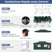 Gazebo da Giardino 3 x 6 m, Tendone per Feste con 6 Pannelli Laterali Rimovibili, con Borsa da Trasporto, Design Pop-up, per Matrimonio Eventi e Barbecue (Verde)