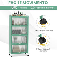 Armadio da Cucina a 5 Piani, Mobile per Microonde con Porte PC a Scomparsa, con 4 Ruote Girevoli, per Sala da Pranzo Soggiorno e Studio, 60x32x154 cm (Verde)