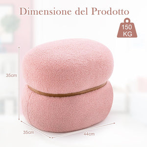 Ottomano Ovale da 35 cm, Pouf Imbottito con Anello di Legno, Poggiapiedi Polifunzionale per Soggiorno, Ingresso, Camera da Letto, 44 x 35 x 35 cm