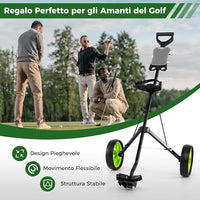 Carrello da Golf Pieghevole con 2 Ruote, Carrello da Golf in Ferro con Tabellone Segnapunti, 140 x 63,5 x 113 cm, Nero(Verde)