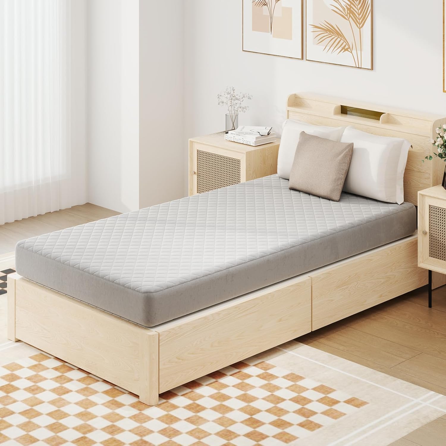 Protezione per Materasso, Coprimaterasso in Velluto Morbido di Lusso con Fondo Antiscivolo, Copertura per Materasso Confortevole con Imbottitura in Spugna (200 x 90 cm)