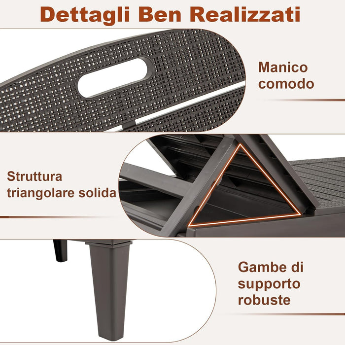 Set di 2 Sedie a Sdraio, Lettino Prendisole da Esterno in PP con Schienali Regolabili in 4 Posizioni, Sedia Reclinabile per Patio, Piscina, Terrazza, Portata 160 kg (Marrone)
