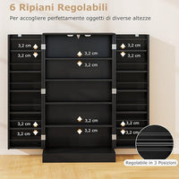 Armadietto Dispensa Alto 104 cm, Mobiletto da Cucina con Ante e Ripiani Regolabili, Credenza Autoportante per Sala da Pranzo, Soggiorno, Camere da Letto, 59 x 30 x 104 cm (Nero)