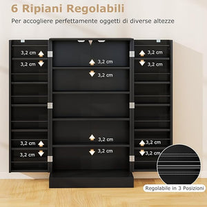 Armadietto Dispensa Alto 104 cm, Mobiletto da Cucina con Ante e Ripiani Regolabili, Credenza Autoportante per Sala da Pranzo, Soggiorno, Camere da Letto, 59 x 30 x 104 cm (Nero)