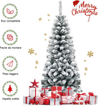 Albero di Natale Innevato 140/180/225 cm, Albero di Natale Artificiale Slim con 242/500/641 Rami Realistici e Folti e Base Pieghevole di Metallo, Apertura a Ombrello (140 cm)