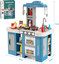 Cucina Giocattolo con Set di Accessori Cibo e Utensili, Cucina per Bambini con Suoni e Luci, Lavandino, Rubinetto, Scaffali, Forni e Fornelli, per Bambini 3+ Anni (Blu)