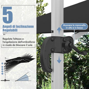 Ombrellone da Giardino, con Base Incrociata, Ombrellone Quadrato da Esterno con Palo in Alluminio e Girevole a 360°, Manovella e Inclinazione Regolabile, 300 x 300 cm (Nero)