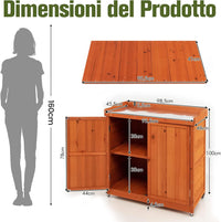 Armadio da Esterno in Legno, Casetta da Giardino con Ripiano Rimovibile e 4 Ruote Universali, Capanno Porta Attrezzi da Esterno e da Interno, 98,5 x 48 x 100 cm