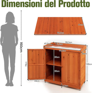 Armadio da Esterno in Legno, Casetta da Giardino con Ripiano Rimovibile e 4 Ruote Universali, Capanno Porta Attrezzi da Esterno e da Interno, 98,5 x 48 x 100 cm