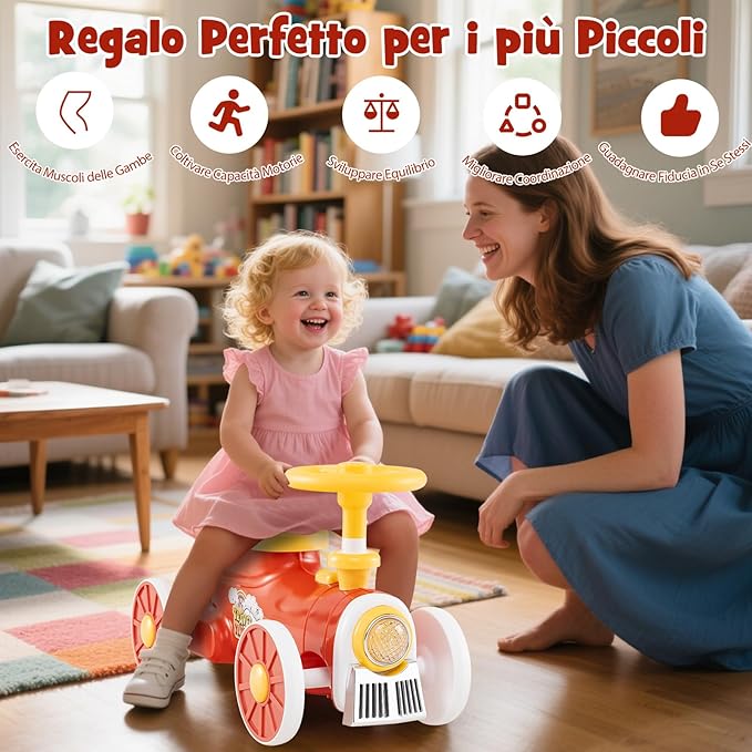 Auto a Spinta per Bambini, macchina cavalcabile con Suono e Spazio di Archiviazione, Auto Scorrevole a Piedi con Volante per Bambini 19-36 Mesi (Arancia)