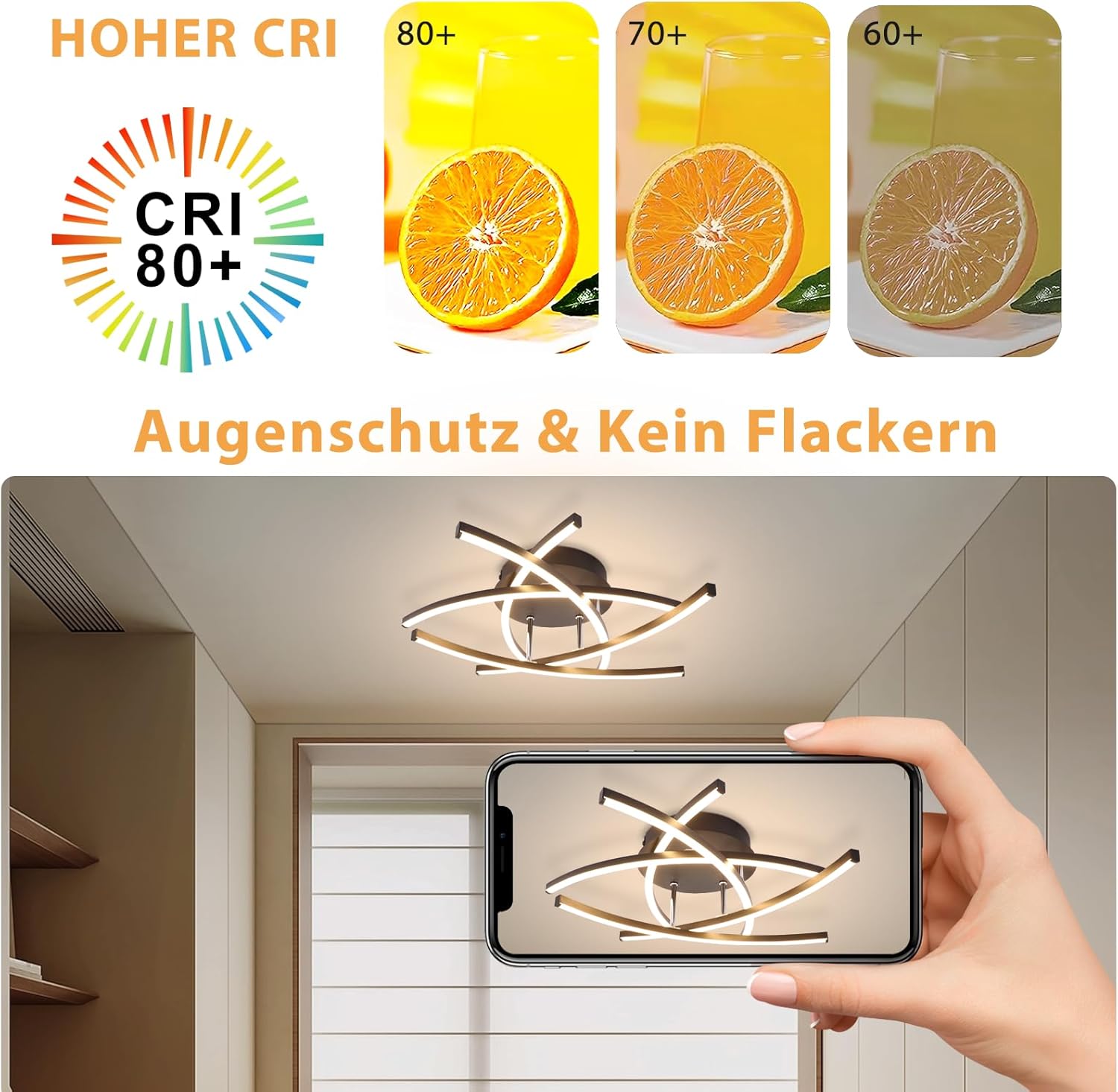 ZMH Lampada da soffitto plafoniera LED moderna nera 32W per soggiorno ufficio