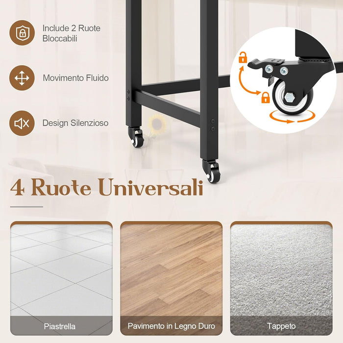 Scrivania per Ufficio e Casa, Scriviania con Ampio Piano e 4 Ruote Bloccabili, Scriviania per Computer di Metallo e Legno, 120 x 60 x 75 cm (Naturale)