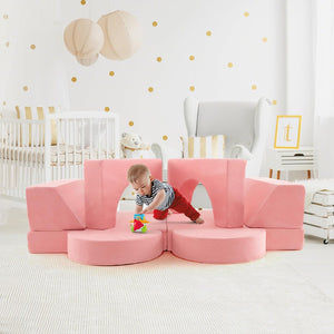 Divano Modulare per Bambini 8 Pezzi, Divanetto per Bambini con Copertura Staccabile per Sala Giochi e Camera da Letto, Divano Creativo per Bambini per Giocare, Creare e Dormire (Rosa)