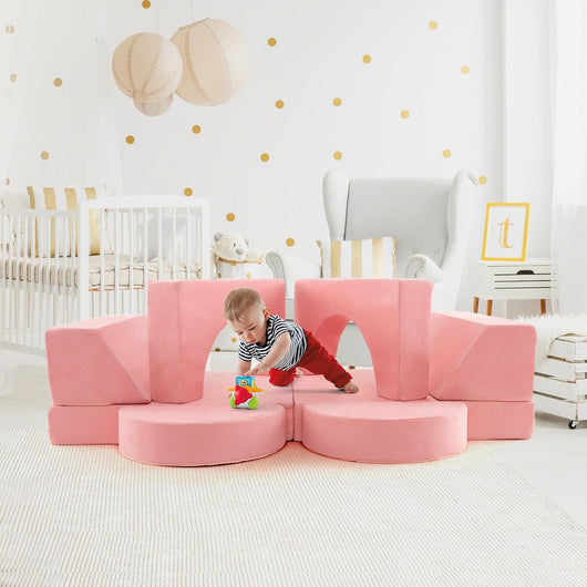 Divano Modulare per Bambini 8 Pezzi, Divanetto per Bambini con Copertura Staccabile per Sala Giochi e Camera da Letto, Divano Creativo per Bambini per Giocare, Creare e Dormire (Rosa)