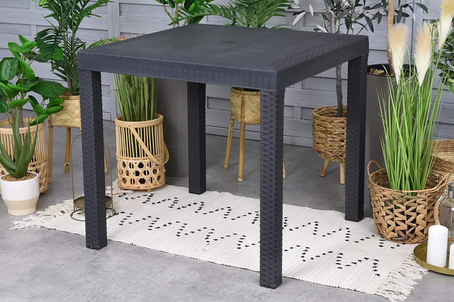 Tavolo da giardino in plastica quadrato Dallas effetto Rattan - Nero