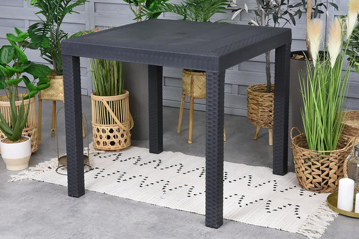 Tavolo da giardino in plastica quadrato Dallas effetto Rattan - Nero