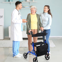 Deambulatore con Seduta 2 in 1, Rollator Pieghevole, Deambulatore per Anziani con 4 Ruote, Maniglie Regolabili Freni, con Doppia Funzione Schienale Reversibile e Borsa Portaoggetti (Blu)