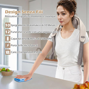Massaggiatore Cervicale, Massaggiatore Shiatsu per Collo e Spalle Senza Fili con Impasto Profondo 4D dei Tessuti con Riscaldamento, 2 Modalità e 2 Livelli di Intensità (Beige)