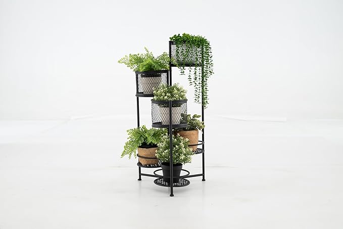 Porta Piante da Interno Pieghevole, Scaffale per Piante e Fiori in Metallo a 6 Livelli,Porta Vasi Salvaspazio da Balcone e Salotto, 41 x 39 x 82 cm (Nero)