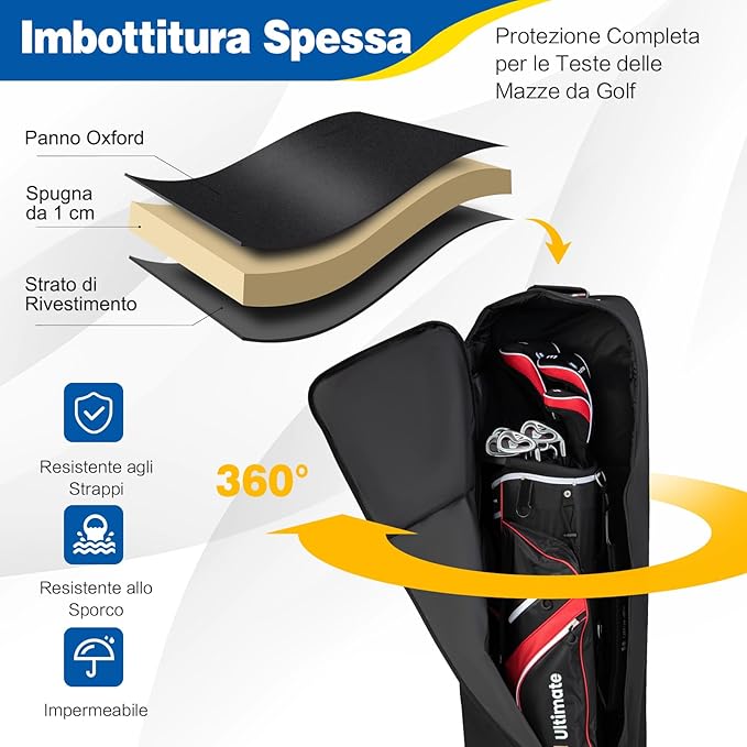 Borsa da Viaggio Golf Pieghevole con Ruote, Borsa da Golf in Tessuto Oxford Resistente ed Impermeabile, Custodia da Viaggio per Mazze da Golf per Compagnie Aeree, Nero