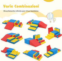 Set di Blocchi da Arrampicata in Schiuma per Bambini, Set di 7 Pezzi per Gioco Morbido con Chiusure a Strappo per Gattonare, Gioco Attivo, Sviluppo Motorio e Sensorialei