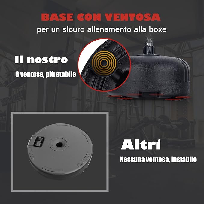 Sacco da Boxe da Terra Regolabile in 4 Posizioni, Sacco da Boxe con Supporto e Base Stabile, Ideale per Adulti e Bambini
