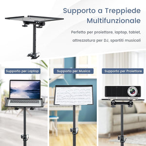 Supporto per Proiettore, Treppiede Proiettore con Altezza Regolabile e Vassoio Inclinabile, Supporto Multifunzionale per Ufficio, Casa, Palco o Studio