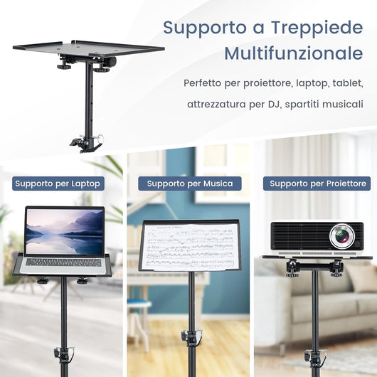 Supporto per Proiettore, Treppiede Proiettore con Altezza Regolabile e Vassoio Inclinabile, Supporto Multifunzionale per Ufficio, Casa, Palco o Studio