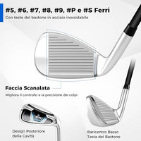 Set Completo di Mazze da Golf con Sacca a Treppiede, Include con Driver 1 da 460CC, Legno 3, Ibrido, Ferri 5, 6, 7, 8, 9, P, S, Putter e Copertura Antipioggia per Destrimani