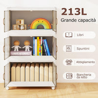 Contenitori da Stoccaggio Pieghevoli con Coperchio da 213/284 L, Scatole Impilabili a 3/4 Piani con Ruote, Organizzatore Pieghevole con Porte per Camera da Letto Soggiorno (65 x 39 x 109 cm)