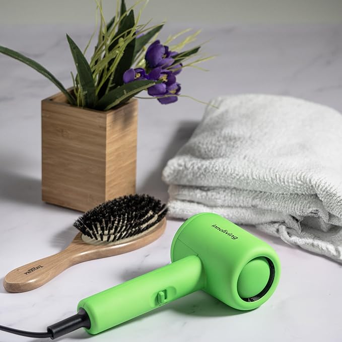 Innoliving Asciugacapelli Mini INN-612 Verde, Compatto e Pieghevole, 1200W, Doppia Velocità,  Disponibile in Vari Colori, Design Portatile per Viaggi e Palestra