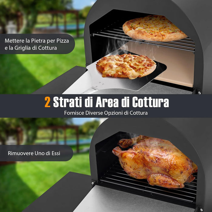 Forno per Pizza da Esterno, Forno a Legna per Pizza con Pietra per pizza, Pala per Pizza, Copertura in Tessuto Oxford Impermeabile, per Picnic, Festa e Campeggio