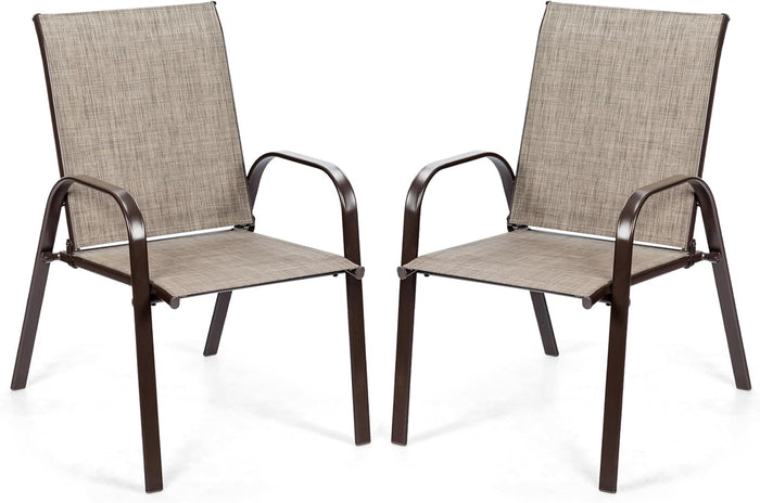 Set di 2 Sedie da Giardino, Sedie da Giardino per Patio in Textilene, con Braccioli Curvi, Telaio in Metallo, Sedia da Bistrot Portata 200 kg, Per Giardino Patio, 56 x 72 x 90 cm (Grigio)