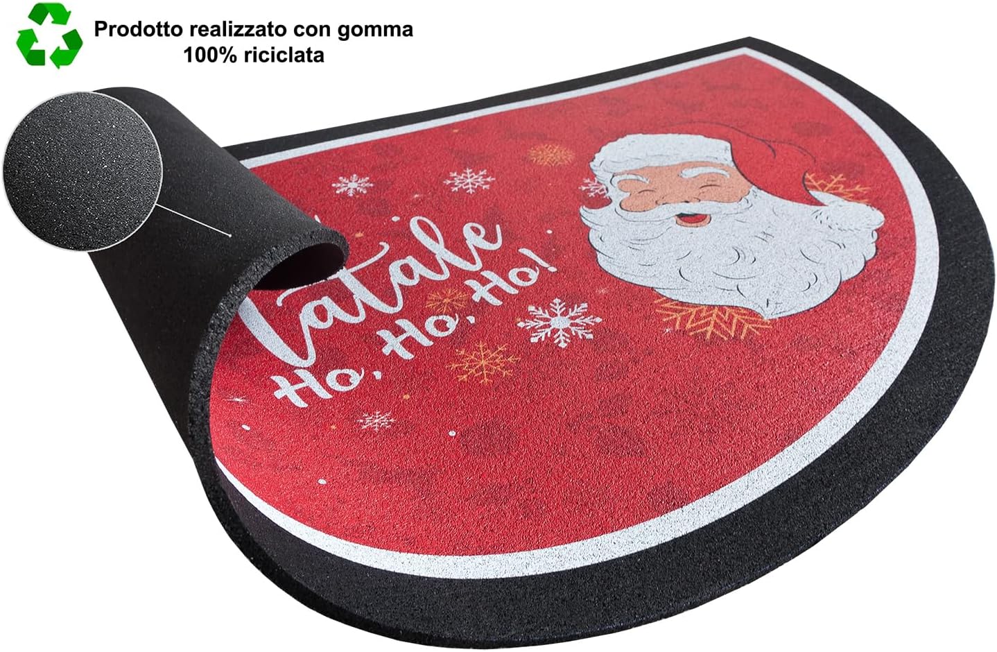 Zerbino Natalizio Gomma Sostenibile Semiluna 40x70 Cm Asciugapassi Natale Ingresso Antiscivolo Dis.A