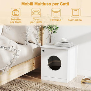 Lettiera per Gatti 51 x 47 x 57 cm, Toilette Nascosta per Gatti con Anta, Armadietto per Soggiorno e Camera da Letto, Bianco