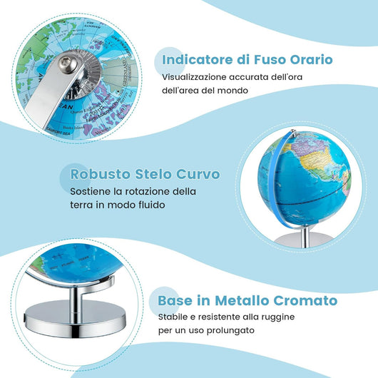 Mappamondo Illuminato 3 in 1 di 29 cm con Supporto, Mappamondo Educativo con 88 Costellazioni, Decorazione da Tavolo con Luce Notturna per Casa, Scuola, Ufficio