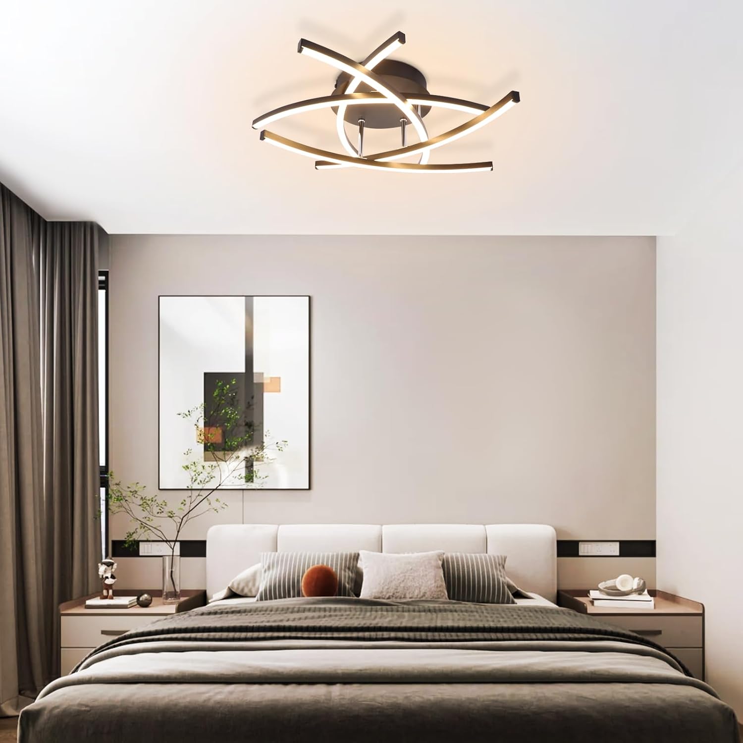 ZMH Lampada da soffitto plafoniera LED moderna nera 32W per soggiorno ufficio