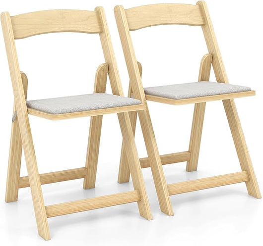 Set di 2 Sedie da Pranzo, Sedia da Cucina Pieghevole con Gambe in Legno di Gomma & Sedile Imbottito, Sedia Portatile per Matrimonio & Festa, Nessun Montaggio Richiesto, Portata 160 kg
