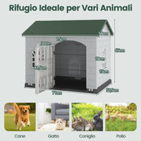 Cuccia per Cani da Esterno ed Interno, Cassetta per Cani con Porta Bloccabile, 3 Finestre e Tetto Inclinato, Cucce per Cagnolino in Plastica Impermeabile (Verde)