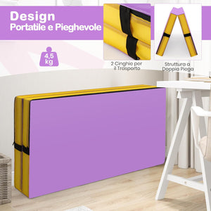 Tappetino FitnessPieghevole, Materassino per Ginnastica e Acrobatica con Rivestimento in Pelle Sintetica e Maniglie, per Esercizi a Casa per Yoga, Stretching e Pilates