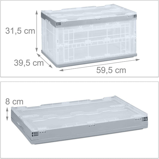 Scatola da trasporto con coperchio pieghevole in plastica, scatola da trasporto, 60 litri, grigia 13_0000480_2