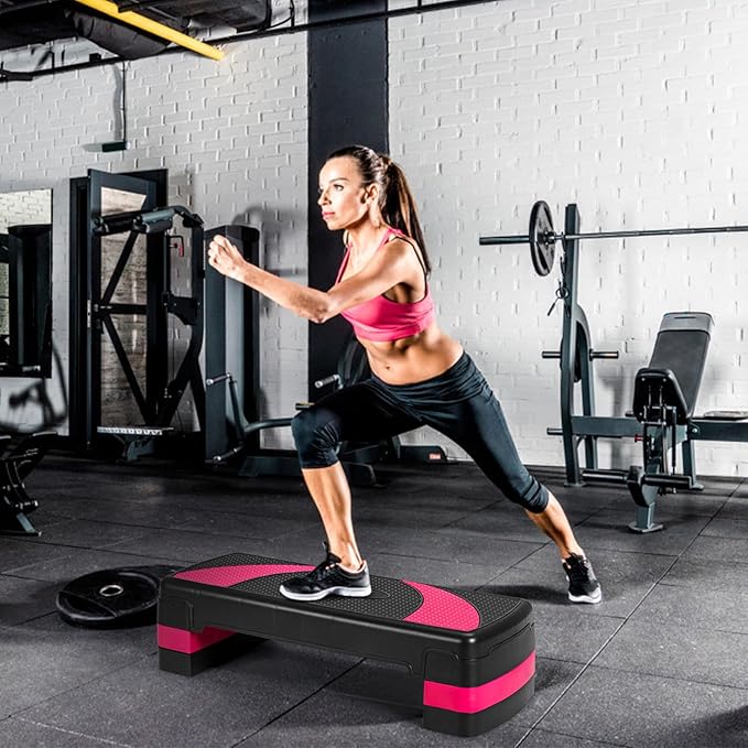 Stepper Fitness per Aerobica, Piattaforma Step 3 Altezze 10-15-20cm, Stepper Aerobic Ideale per Allenamento a Casa e Palestra, Nero Rosa