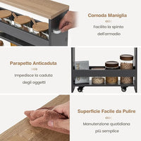 Carrello Portaoggetti da Cucina, Scaffale con Maniglia Laterale e Ruote, Carrello Salvaspazio con 3 Scaffali Stretti, 47,5x13x80,5 cm (Naturale+Grigio)