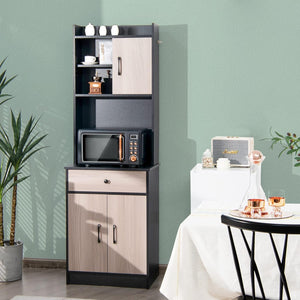 Mobile Cucina con 3 Ante e Credenza, Dispensa Cucina con Cassetto, con Foro per Cavi e Ripiani Regolabili, Ampio Spazio Aperto per Microonde, 60 x 40 x 180 cm (Nero)
