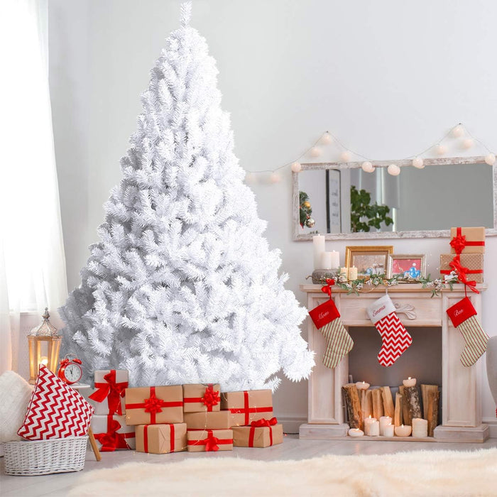 Albero di Natale 150/180/210/240 cm, Albero di Natale Bianco con 350/650/950/1138 Rami in PVC e Supporto in Metallo, Albero di Natale Artificiale per Casa, Ufficio e Negozio (210 cm)