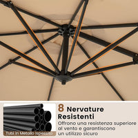 Ombrellone da Esterno 294 cm, Ombrellone con Rotazione a 360°, 5 Angoli di Inclinazione Regolabili, Base a Forma di Croce, 8 Stecche, Ombrellone per Giardino, Piscina, Cortile