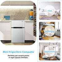Frigorifero 90 L (27+63), Freezer Separato con 2 Ante e Luce LED, Refrigerazione Rapida, Silenzioso, Mini Frigo per Ufficio Casa Bar Hotel, 220-240 V/50 Hz (Grigio) [Classe di efficienza energetica E]