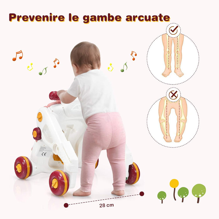 3 in 1 Primi Passi Cavalcabile Spingibile, Giocattolo Educativo con Musica e Luci, con 4 Ruote Antiscivolo, Ideale per Bambini 6-36 Mesi (Rosa)